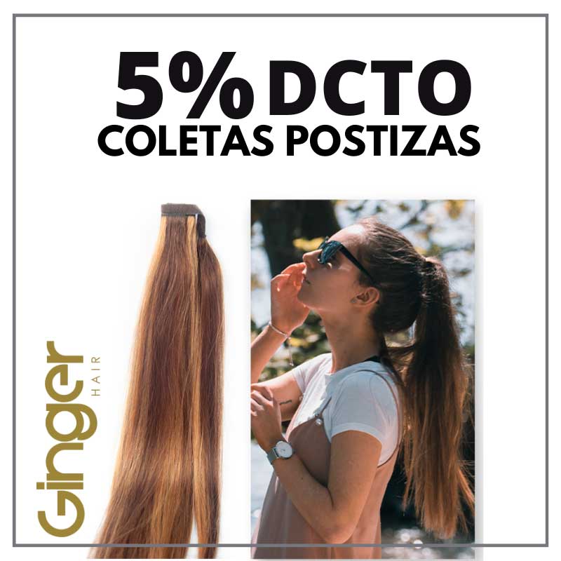 Promoción coleta postiza del 5% Dcto de pelo natural