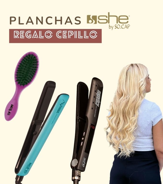 Todos las planchas de she socap con un 15% de descuento y de regalo un cepillo