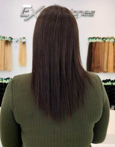 Clienta 1 antes de la colocación de extensiones de pelo natural